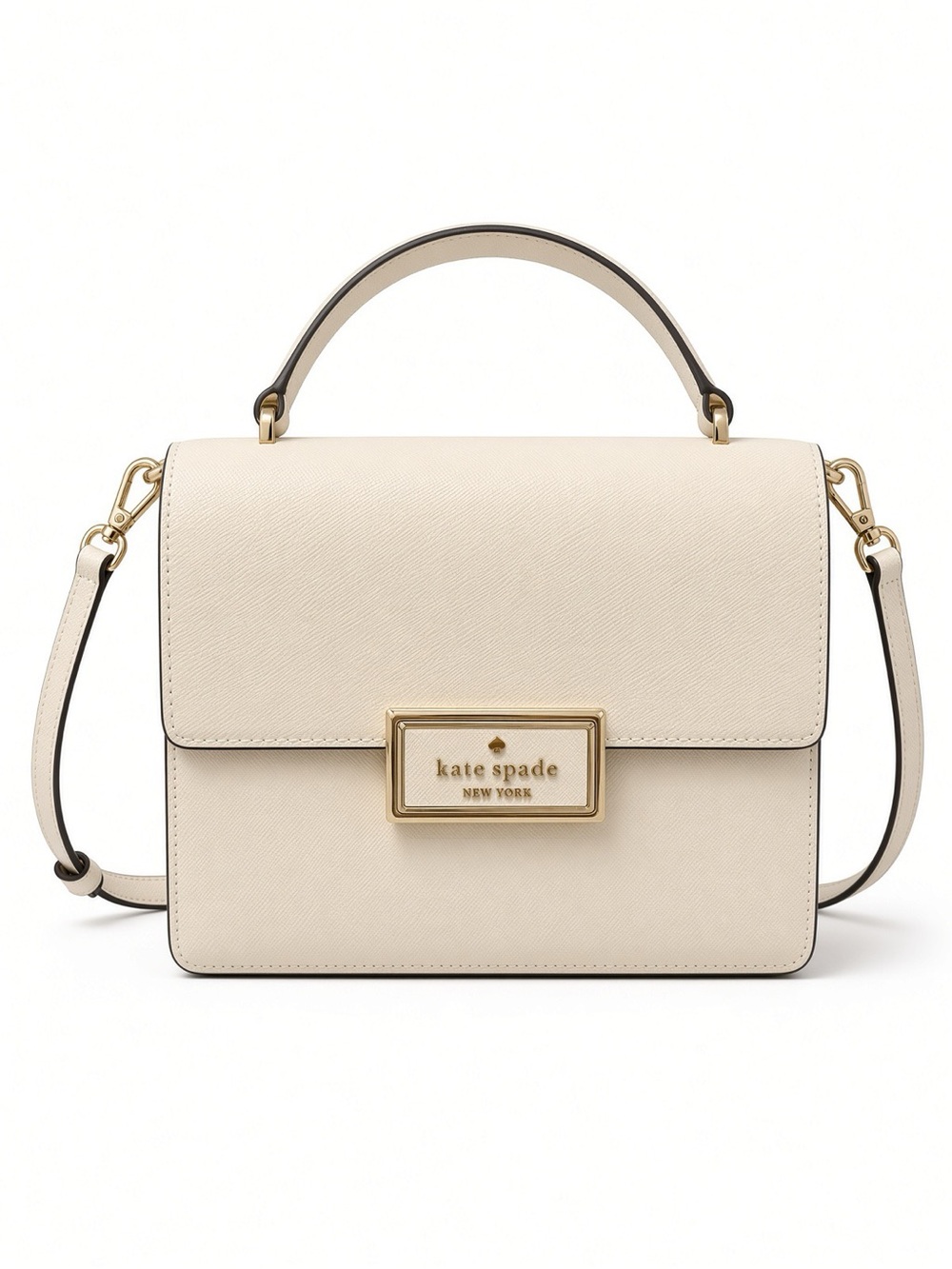 kate spade cream structured top-handle satchel with gold hardware